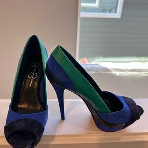 Jessica Simpson Blue and Green Peep Toe Heels
